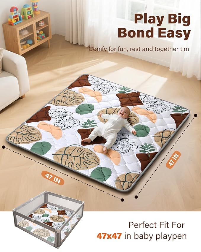 Baby Play Mat, Non-Slip Baby Mat for Floor, Soft Thicker Playpen Mat, Portable Playmat, Crawling Mat for Babies, Toddlers & Infants to Play and Learn（ 47"x47"）