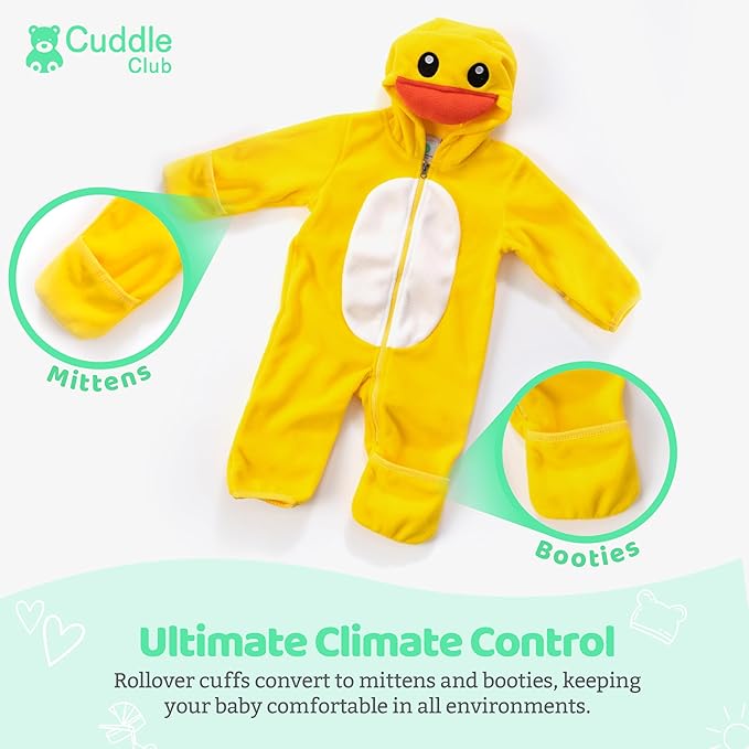 Cuddle Club Fleece Baby Bunting Bodysuit with Hood, Convertible Mittens & Booties, Car Seat Friendly, Soft & Warm, Easy Zip
