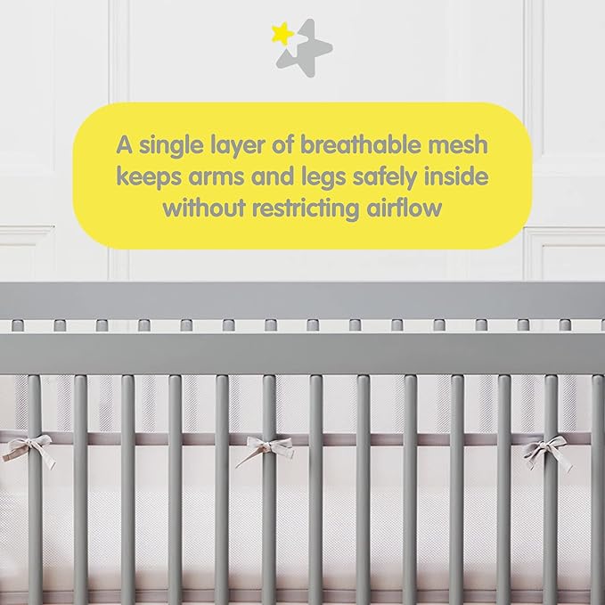 BreathableBaby Breathable Mesh Liner for Full-Size Cribs, Classic 3mm Mesh, Light Blue (Size 4FS Covers 3 or 4 Sides)