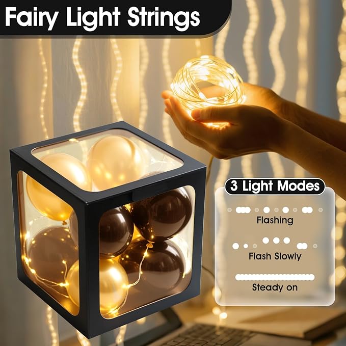Ledido Baby Boxes with Letters for Baby Shower Decoration, 4 pcs Clear Balloon Boxes Blocks with LED Fairy String Lights 38 Balloons for Boy Girl Gender Reveal Birthday Party (Black)