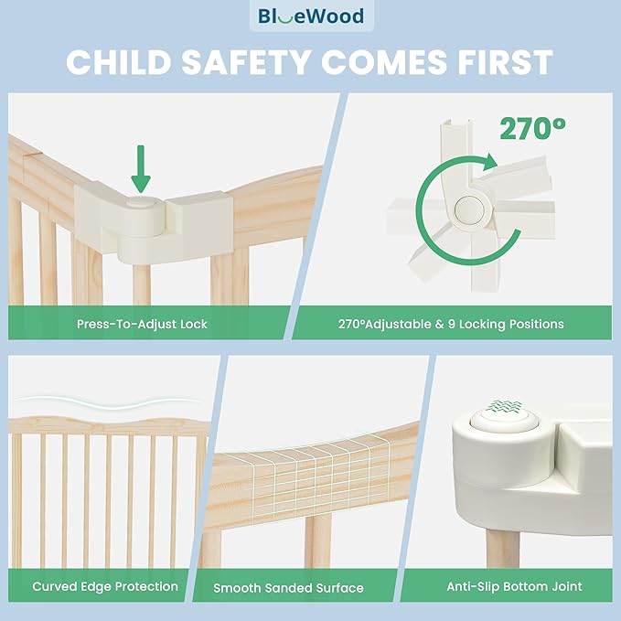 Foldable Wooden Playpen - Adjustable Wood Baby Play Yard with Child-Proof Lock, Indoor Large Safety Fence for Babies and Toddlers - Easy Assembly, 6 Panels with Sensory Toys