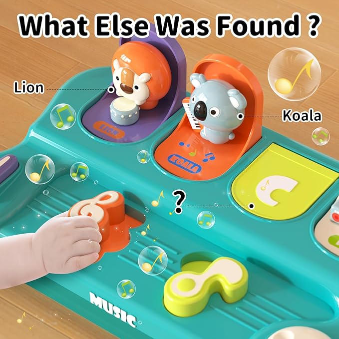 Montessori Toys for 1 Year Old Boy Girl, Early Learning Baby Musical Toys 6-9-12-18 Month, Cause & Effect Interactive Pop up Animal Toy with Music, STEM Birthday Gift for Toddler Toys Age 1-2