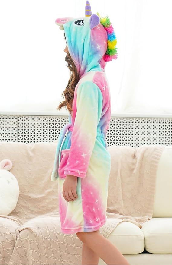 Doctor Unicorn Girls Fleece Hooded Robe Toddler Warm Fuzzy Bathrobe