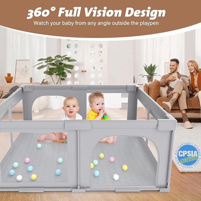 Joyibay Baby Playpen, 71x60 Foldable Playpen with Play Mat, Extra Large Baby Playard, Baby Activity Play Fence Kids Baby Play pen for Babies Toddlers 1-3 Indoor Outdoor