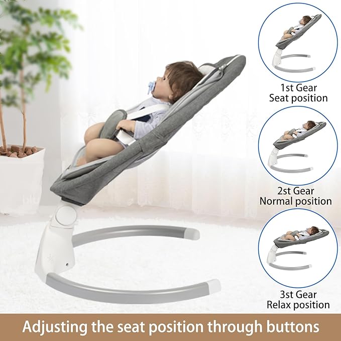 Electric Baby Swing for Infants, with Bluetooth Remote Control Timing Function and 10 Music 5 Swing Speeds 3 Seat Positions Baby Bouncer for Boy Girl Indoor & Outdoor Use (Gray)