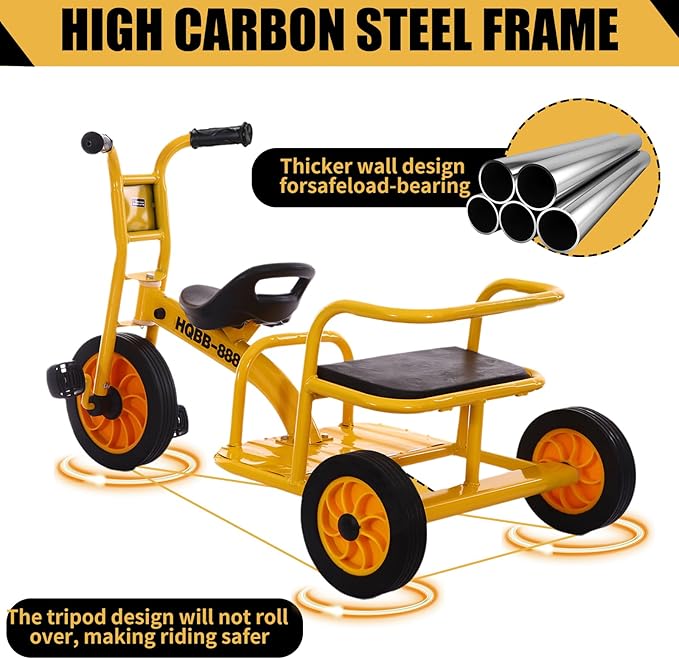 Kids Tricycle for Riders Ages 3-5 Preschool Playground Kids Tricycles, Daycare Toddler Tandem Trike，Children Tandem Bike, Outdoor Playground Equipment Trike