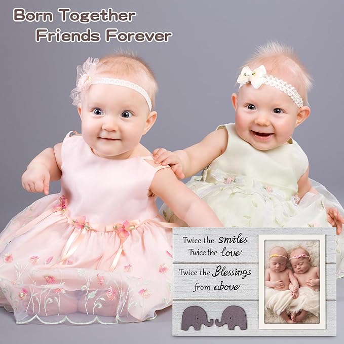 Twins Picture Frame, Pregnancy Announcement, Boy Girl Wood Photo Frame, Baby Keepsake Gifts for New Parents, Unique Shower Gifts, Nursery Decor, 4x6 Photo (White)