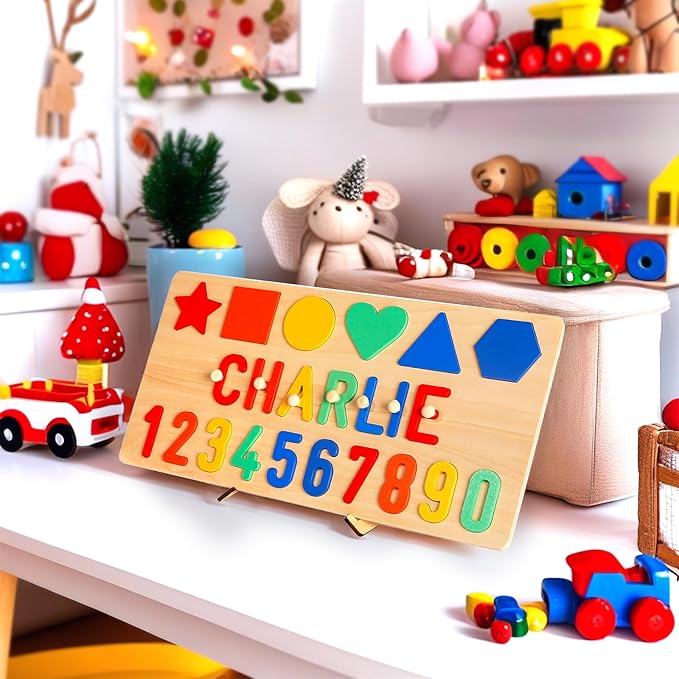 Wooden Name Puzzle for Kids Personalized, Easter Gifts for Toddlers, Baby Easter Basket Stuffers, 1st Birthday Gifts, Early Learning Toys for Baby Boy or Girl, Educational Toys Wooden Toddler Puzzles
