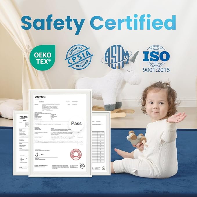 1.3" Thick Foam Baby Play Mat Extra Large 79x158, Basic Padded Plush Tummy Time Crawling Mat, Non-Slip Support Area Rug for Playroom Nursey Living Room (Royal Blue)