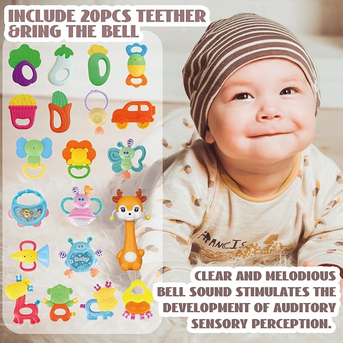 Cocurb 30 Pcs High Contrast Baby Toy Gift Set for Infants Rattles Teething Toys and Wrist Socks Suitable for 6 Months Perfect Baby Gift for Boys and Girls
