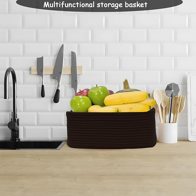 COMFY-HOMI 13" x 8.5" x 5.1" Storage Baskets for Organizing | Cotton Rope Woven Basket | Toy Storage Bin Box | Basket for Shelves, Closet Organizer Bin, Decorative Closet Shelf, 3 Pack, All Black