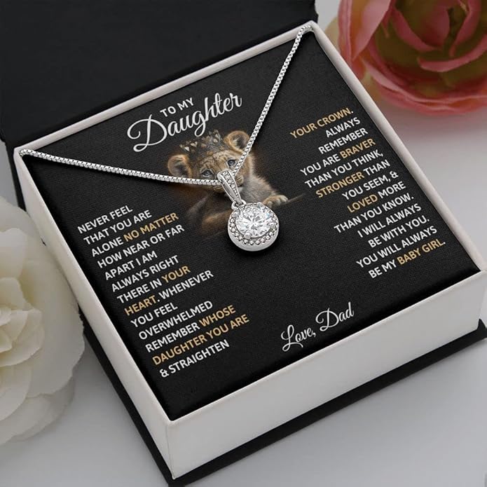 To My Beautiful Daughter Necklace from Mom & Dad | Cubic Zirconia Pendant with Heartfelt Message Card & Gift Box | Daughter Birthday, Graduation, Christmas Jewelry Gift from Parents