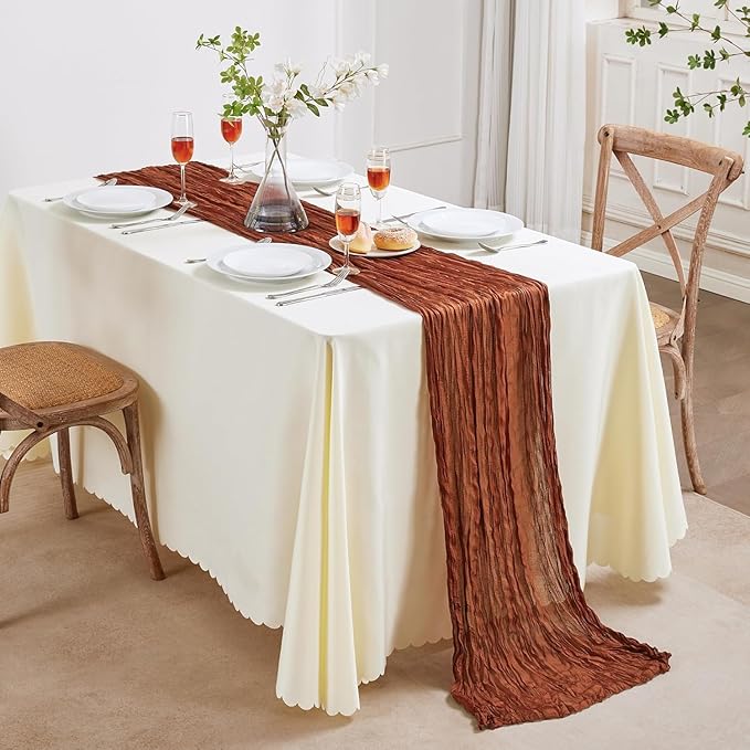 6 Pack Terracotta Cheesecloth Table Runner 10FT Long Boho Gauze Table Runner Rustic Sheer Runner for Wedding Bridal Baby Shower Birthday Party Table Decor Fall Thanksgiving Christmas Decorations