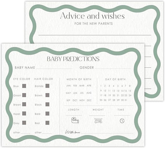 Advice For New Parents Baby Shower, Baby Predictions & Advice Cards For Baby Shower Games Activities, Wishes for Baby, 25 Double-Sided Thick Cards – Sage Green A09
