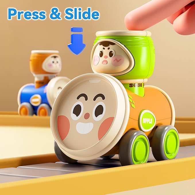 iPlay, iLearn Press to Go Car Toys Set for Toddlers 1-3, Baby Push Go Friction Racing Cars, Infant Play Vehicle Set, 1st Birthday Gifts for 6-9-12-18 Months, 1 2 3 One Years Old Boys Girls Child Kids