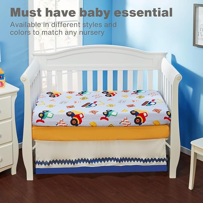 Everyday Kids 2 Pack Fitted Boys Crib Sheet, 100% Soft Breathable Microfiber Baby Sheet, Fits Standard Size Crib Mattress 28in x 52in, Nursery Sheet - Construction/Gold