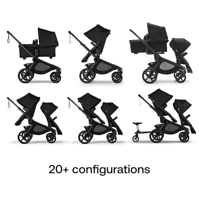 Bugaboo Kangaroo All-Terrain Single-to-Double Tandem Stroller for Infant and Toddler, for Up to Three Kids, XL Wheels, One-Hand Operation, Large Bassinet, XL Underseat Storage, Black/Midnight Black