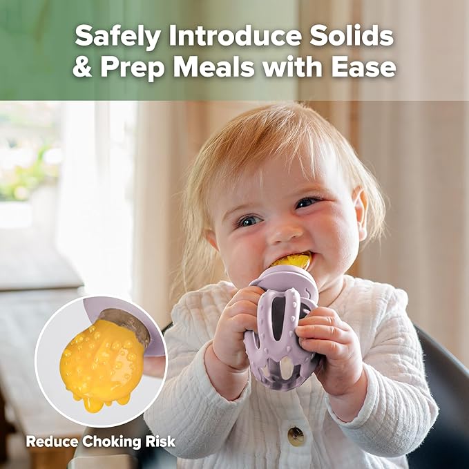 Haakaa Octopus Baby Fruit Food Feeder & Mini Freezer Nibble Tray Combo, Breastmilk Popsicle Molds for Cooling Relief, BPA Free Silicone Feeder for Safe Infant Self Feeding, 4 Month+ (Lavender)