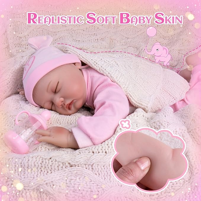 Aori Reborn Baby Dolls Girl - 22 inch Realistic Newborn Babies Weighted Lifelike Toddler Girl Doll with Elephant Jumpsuit and Toy in Gift Box