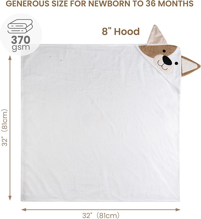 Mooreeke 1 Pack Toddler Towel - 100% Cotton Toddler Hooded Towel - Soft Baby Bath Towel with Hood for Newborn - Comfort Towel for Baby Girls and Boys - Animal Shaped (Puppy)