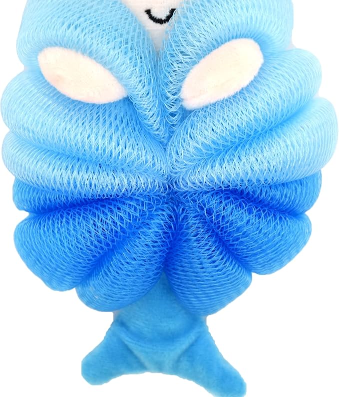 Cute Unicorn Kids Bath Loofahs Balls for Baby Girls Boys Mesh Shower Ball Pouf Exfoliating Bath Sponge Body Cleaner Bath Accessories (Blue Mermaid)