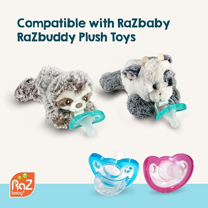 RaZbaby Jollypop Pacifier for Newborns & Up, USA Made, Natural Shaped Orthodontic Binky, Lovingly Shared in NICUs & Hospitals Worldwide, Medical-Grade 100% BPA-Free - 0-3 Months, 6 Pack - Teal