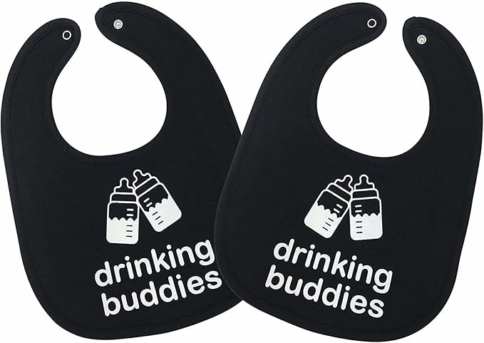 100% Cotton Drinking Buddies Twin Bibs Cute & Practical Unisex Bibs for Twins with Waterproof, Durable, for Everyday Use