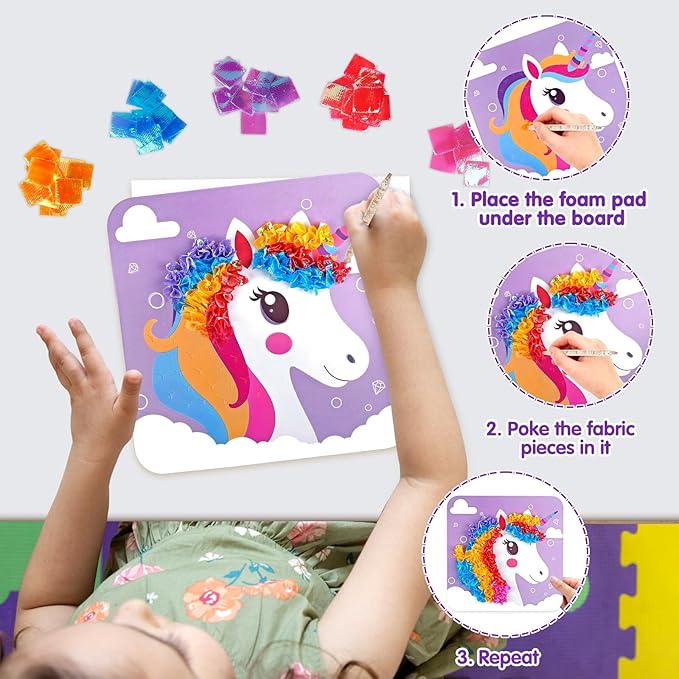 Poke in Art for Kids Unicorns Rainbow Mermaid Butterfly Cupcake Arts and Crafts for Kids Ages 4-8 9 10 11 12 Boys Girls Home Decor Birthday Christmas Gifts 6 DIY Themes Creative Activity Game