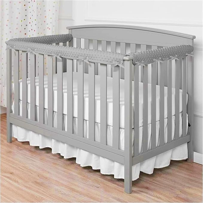 3 Pc Crib Rail Cover for Teething Sets,Reversible Teething Guard,Soft Anti-Collision Strip Corner Cover (Gray-Bubble)