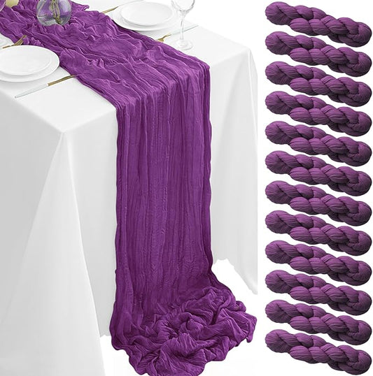 12Pack Purple Table Runner 10FT Cheesecloth Table Runner 35x120inch Cheese Cloth Table Runners Rustic Boho Gauze Table Runners for Party Wedding Birthday Dining Bridal Baby Shower Decor