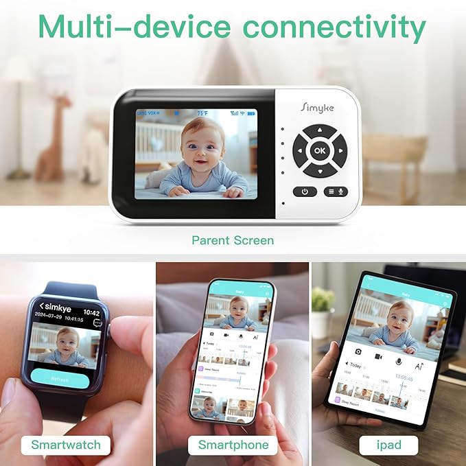 Smart Video Baby Monitor with Camera and Audio,Dual Mode,WiFi On/Off Switch,2.8inch Display,App,1080p Camera,1500ft Long Range,Night Vision,Feeding Clock,Temperature Detection,2-Way Talk