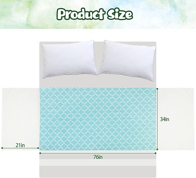 OUTCREATOR® Saddle Style Bed Pad with Tuck-in Sides, 34" x 76" Reusable Incontinence Underpad, Absorbent Waterproof Washable Quilted Tuckable Mattress Protector for Adults, Elderly, Kids, Pets (Green)