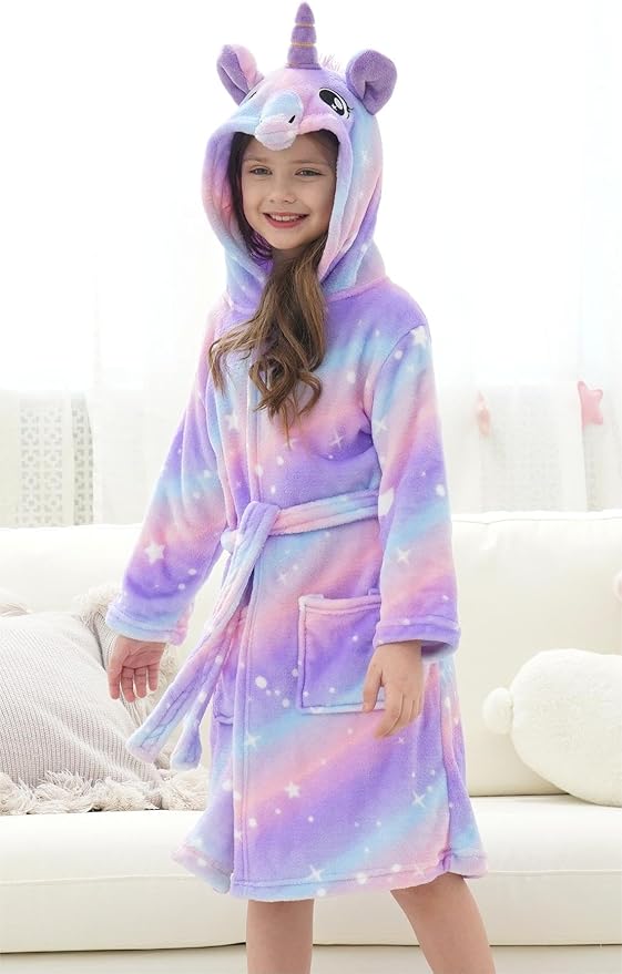 Doctor Unicorn Girls Fleece Hooded Robe Toddler Warm Fuzzy Bathrobe