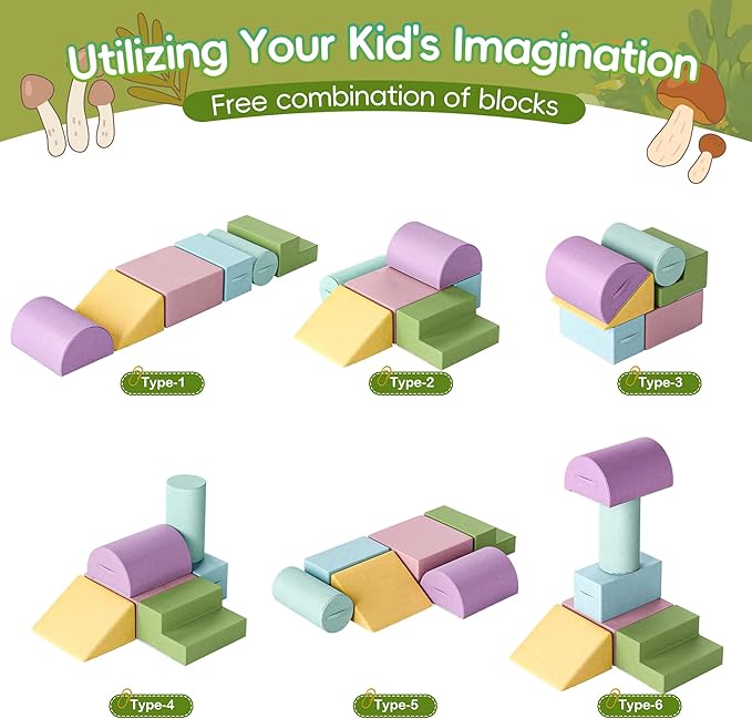 Large Baby Climbing Blocks – 6 Pcs Climbing Toys for Toddlers - Ultra High Density Soft Foam Play Gym Equipment Easy Wash for Indoor Nursery, Classic (Pink, 6-Piece)