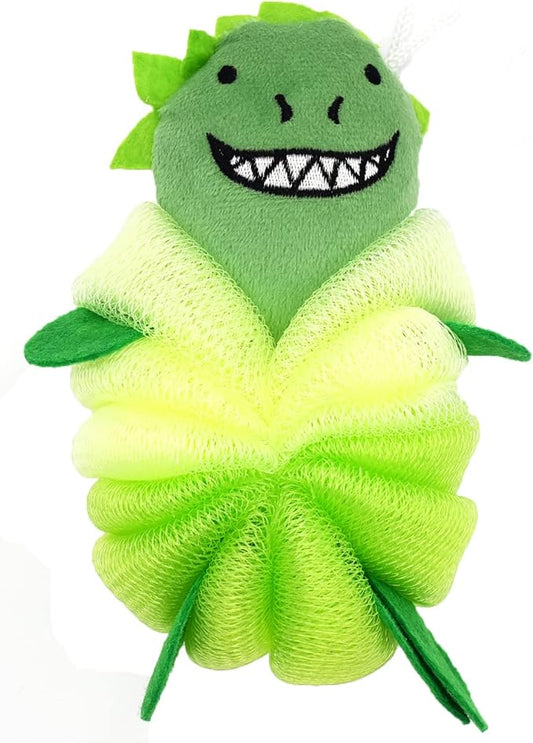 Cute Unicorn Kids Bath Loofahs Balls for Baby Girls Boys Mesh Shower Ball Pouf Exfoliating Bath Sponge Body Cleaner Bath Accessories (Green Shark)