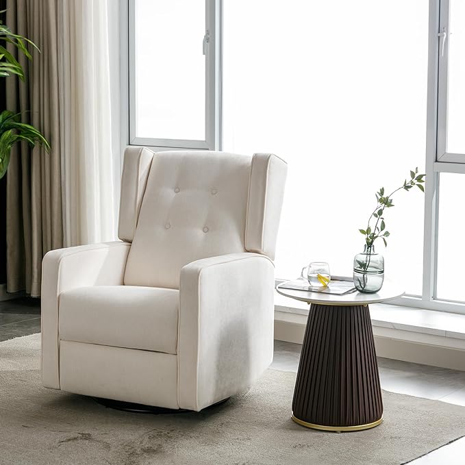 Swivel Rocker Recliner Chair, Nursery Glider Chair, Nursery Rocking Chairs, Manual Reclining Chair, White
