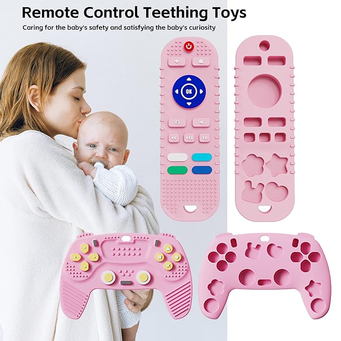 S-SNAIL-OO 2-Pack Baby Teether Toys Silicone Toddler, Sensory Toy Chew Toys Educational, TV Remote Control Shape Teething Toys for Babies 6-18 Months (Black), 20.0 Count
