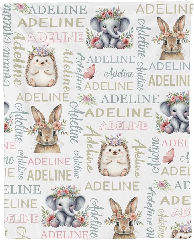 Personalized Baby Blanket for Girls Boys Elephant Custom Baby Blankets with Name Dotted Backing Customized Gifts for New Mom Customize Baby Blanket for Kids Newborn Birthday
