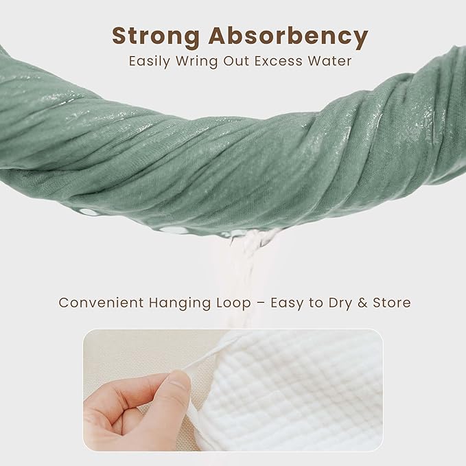 Konssy 2-Pack Muslin Hooded Baby Towels, 100% Cotton, Ultra-Soft & Absorbent Baby Bath Towels with Hood for Newborn & Infant (Green, Leafy,30" x 30")