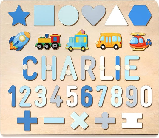 Wooden Name Puzzle for Toddlers 1-3, Alphabet Shape Number Name Puzzle for Kids Personalized Baby Gifts 1st Birthday Girl Boy Gifts, Learning Toys for Toddlers 1-3