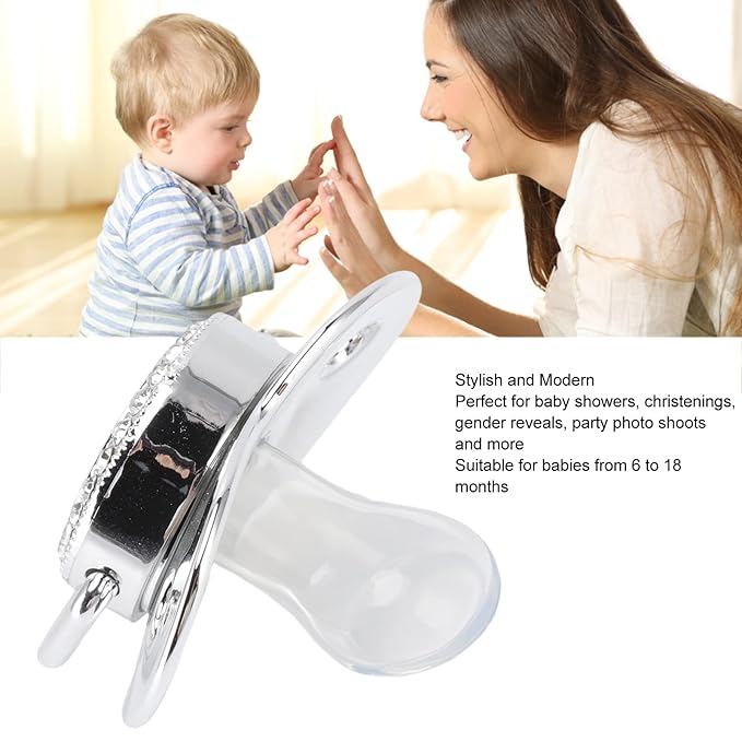 Baby Pacifier, Stylish DIY Photo Decoration Infant Bling Pacifier Clip Set for Newborn (Silver M)