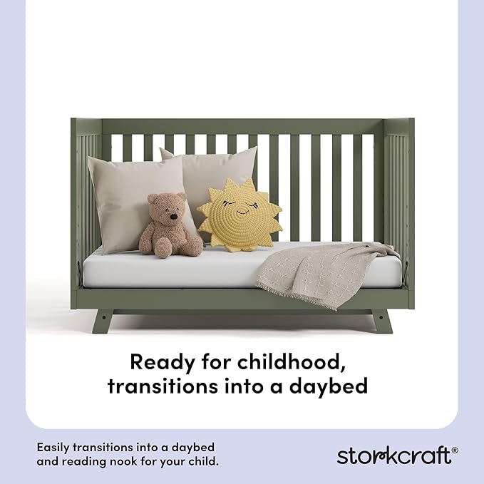 Storkcraft Beckett Grow-with-Me Convertible Crib (Olive) – GREENGUARD Gold Certified, Converts to Toddler Bed & Daybed, Fits Standard Crib Mattress, Easy-to-Assemble