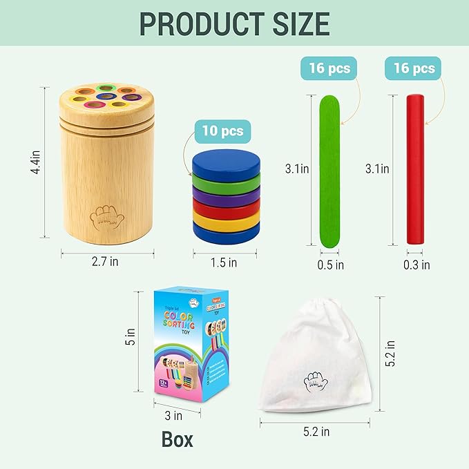 Bublo Baby Montessori Toy for 1–3 Year Olds – 46-Piece Wooden Color Sorting & Stacking Set – Fine Motor Skills Educational Preschool Toy – Travel-Friendly Montessori Gift for Toddlers Boys & Girls