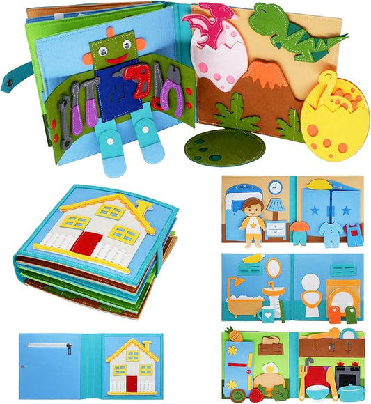 Montessori Felt Busy Book Toddlers Quiet Book Preschool House Pretend Play Early Learning Educational Travel Toys for Kids Age 2 3 4 5 6 Travel Essentials Daily House Learning Activitie Boys Gift