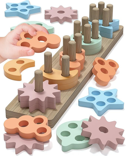 Montessori Toys for 1 2 3 Year Old Boy Girl, Star Shaped Toys for Ages 2-4 Toddlers Kids Baby, 1 2 Year Old Boy Girl Birthday Gifts, Wooden Learning Puzzles Shape Sorter Toy for Toddlers