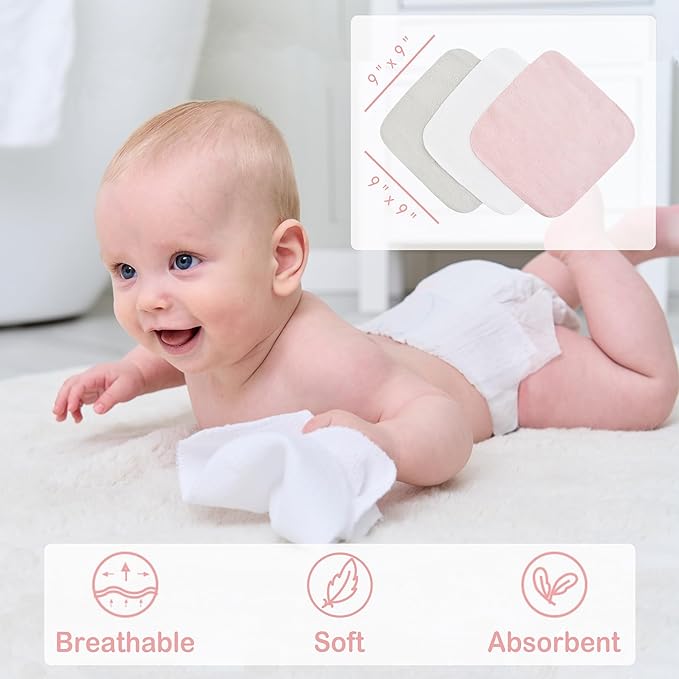 Viviland Baby Towels and Baby Wash Cloths Set Hooded Baby Towels Baby Wipes Absorbent Bath Face Towels Burp Cloths or Face Towels for Girl Boy 6-Pack Size 28 x 28 Inch(Elephant Flower)