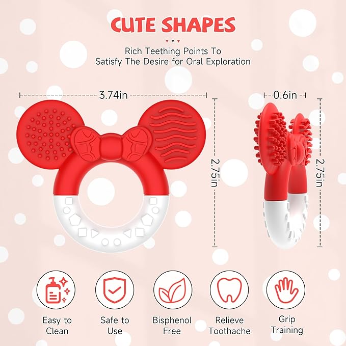 Baby Teething Toys，Teether for Babies 3＋Months，BPA Free Soft and Silicone Teething Relief Soothing Sore Gums Baby Chew Toys