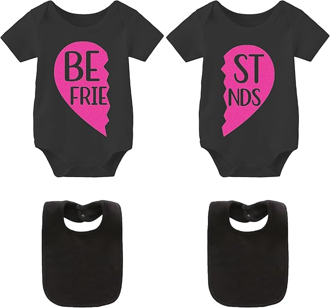 YSCULBUTOL Baby Twins Bodysuits Best Friends Forever Baby Clothes Set with Bibs Girl Outfit with hat