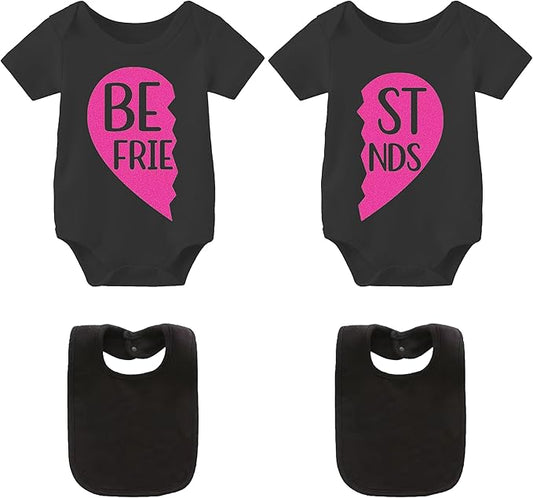 YSCULBUTOL Baby Twins Bodysuits Best Friends Forever Baby Clothes Set with Bibs Girl Outfit with hat