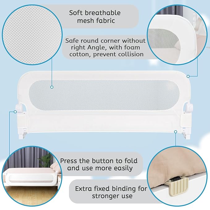 Y- STOP Bed Rail for Toddlers Convertible Toddler Bed Rails for Crib, Baby Bed Rail Guard, Sturdy Crib Rail Guard with Reinforced, Sturdy Crib Rail Guard with Anchor Safety (White)